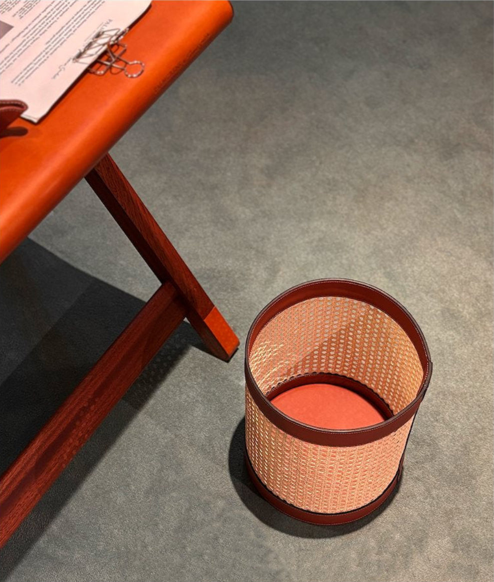 Papperskorg med rotting Cognac